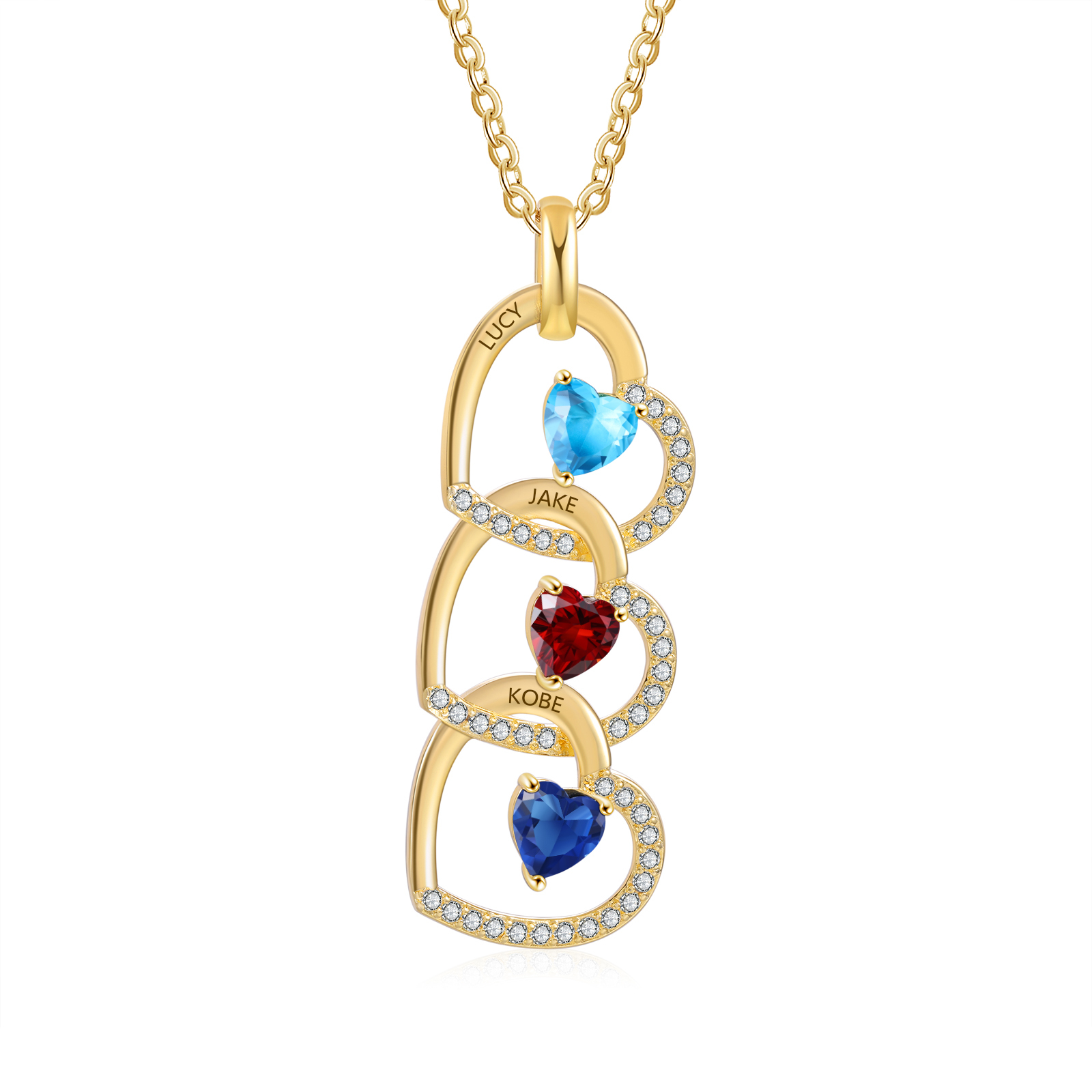 Collier Coeur Pendentif 3 Prénom Personnalisé avec Pierre de naissance｜Jessemade