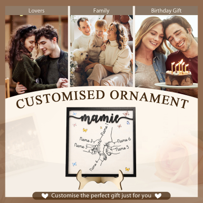 À ma Mamie - Décoration en bois la Main dans la Main 6 Prénoms Personnalisés Ornement Famille