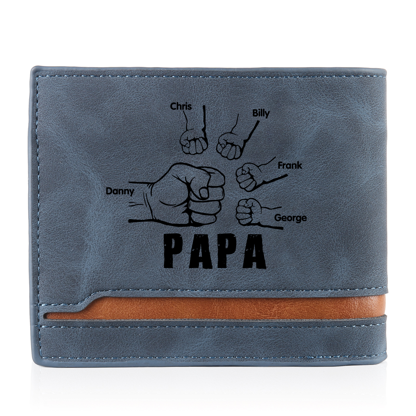 À mon Papa - Portefeuille Poings 5 Prénoms Personnalisés avec Photo Classique Homme Porte-Monnaie Carte