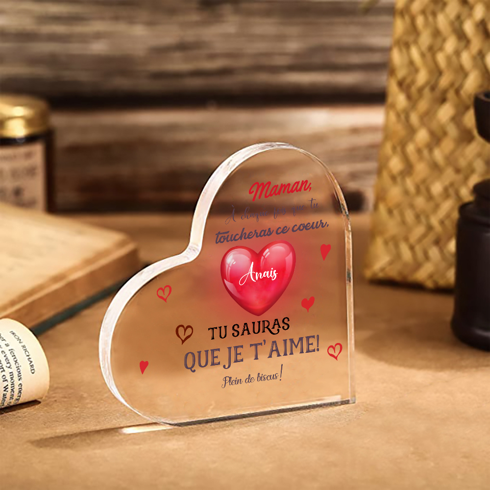 À ma Maman - Plaque Acrylique en Forme de Cœur 1 Prénom Personnalisé 