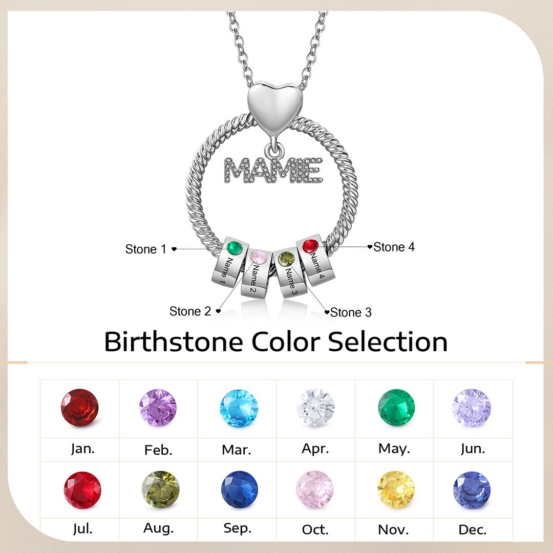 À ma Mamie - Collier personnalisé avec 4 Prénoms et Pierre de naissance Collier pendentif Or/Argent|Jessemade