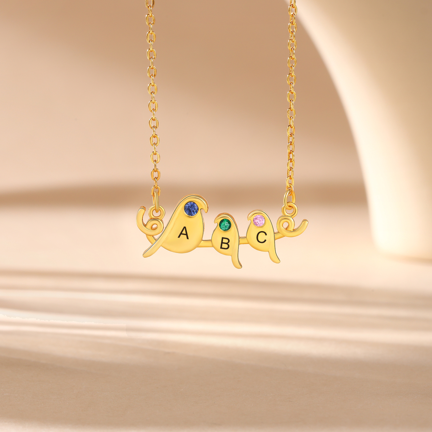 Collier Lettre Collier Petit Oiseau 3 Lettres et Pierres de Naissance Personnalisés pour Femmes|Jessemade