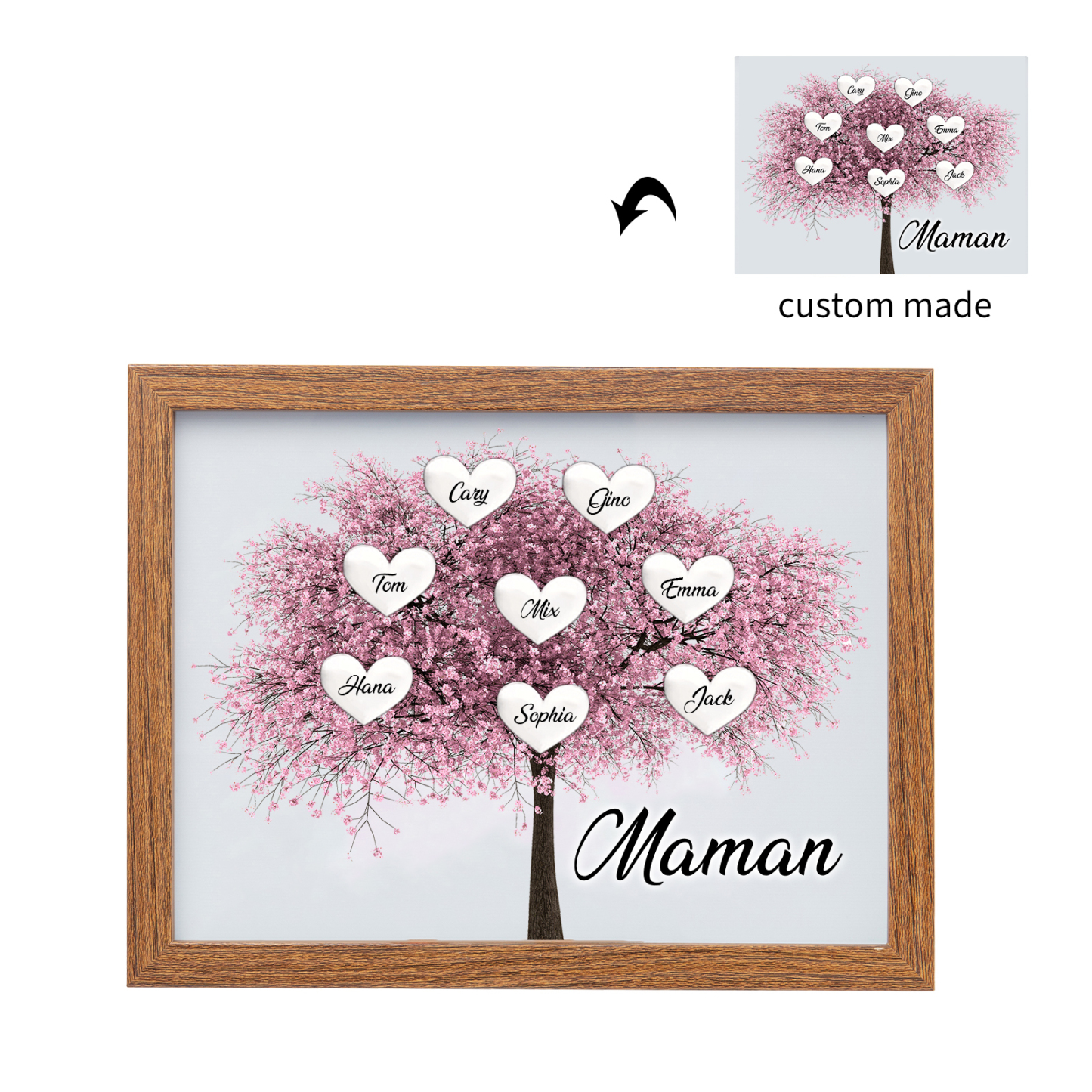 Cadre Photo LED Arbre de Vie 8 Prénoms et 1 Texte Personnalisé Décoration Famille