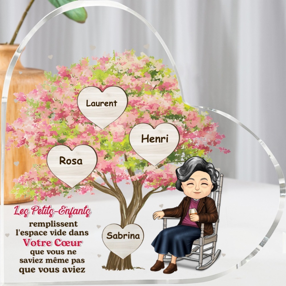Plaque Acrylique en forme de Cœur Arbre de Vie Personnalisé avec Prénoms pour Mamie | Jessemade