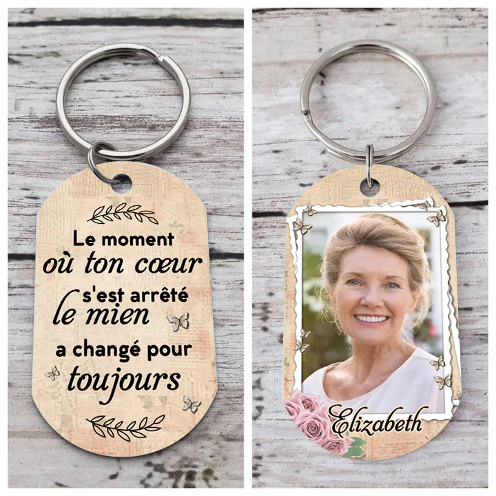 Porte-Clés Commémoratif 1 Prénom et Photo Personnalisés Le moment où ton coeur s'est arrêté le mien a changé pour toujours