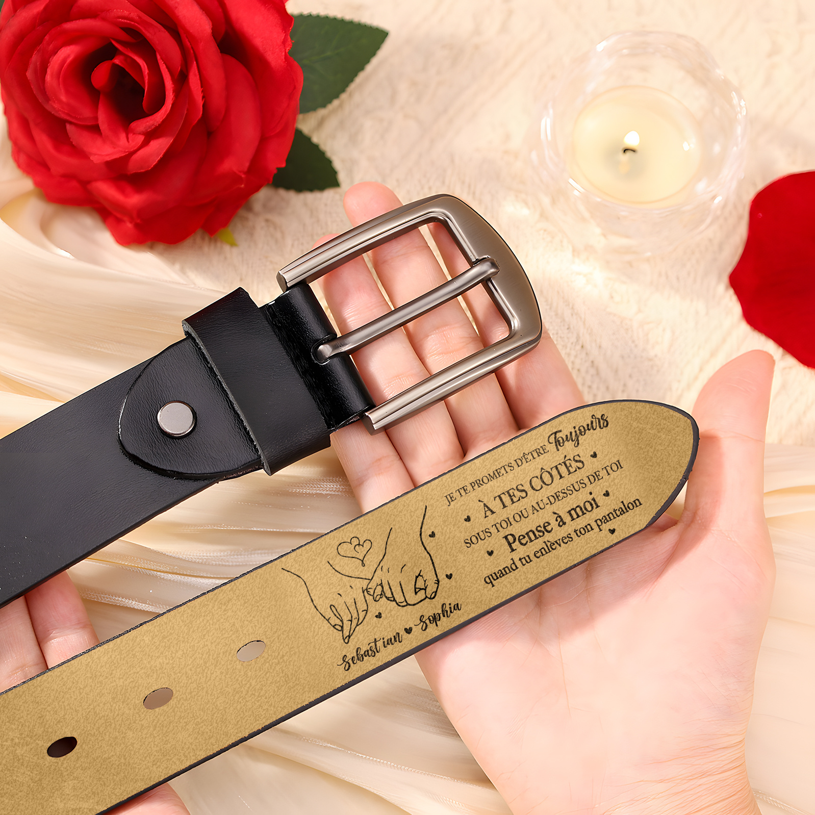 Ceinture Homme Personnalisée avec Message Amoureux et Coquin – Cadeau Romantique pour Couple, Mari ou Petit Ami