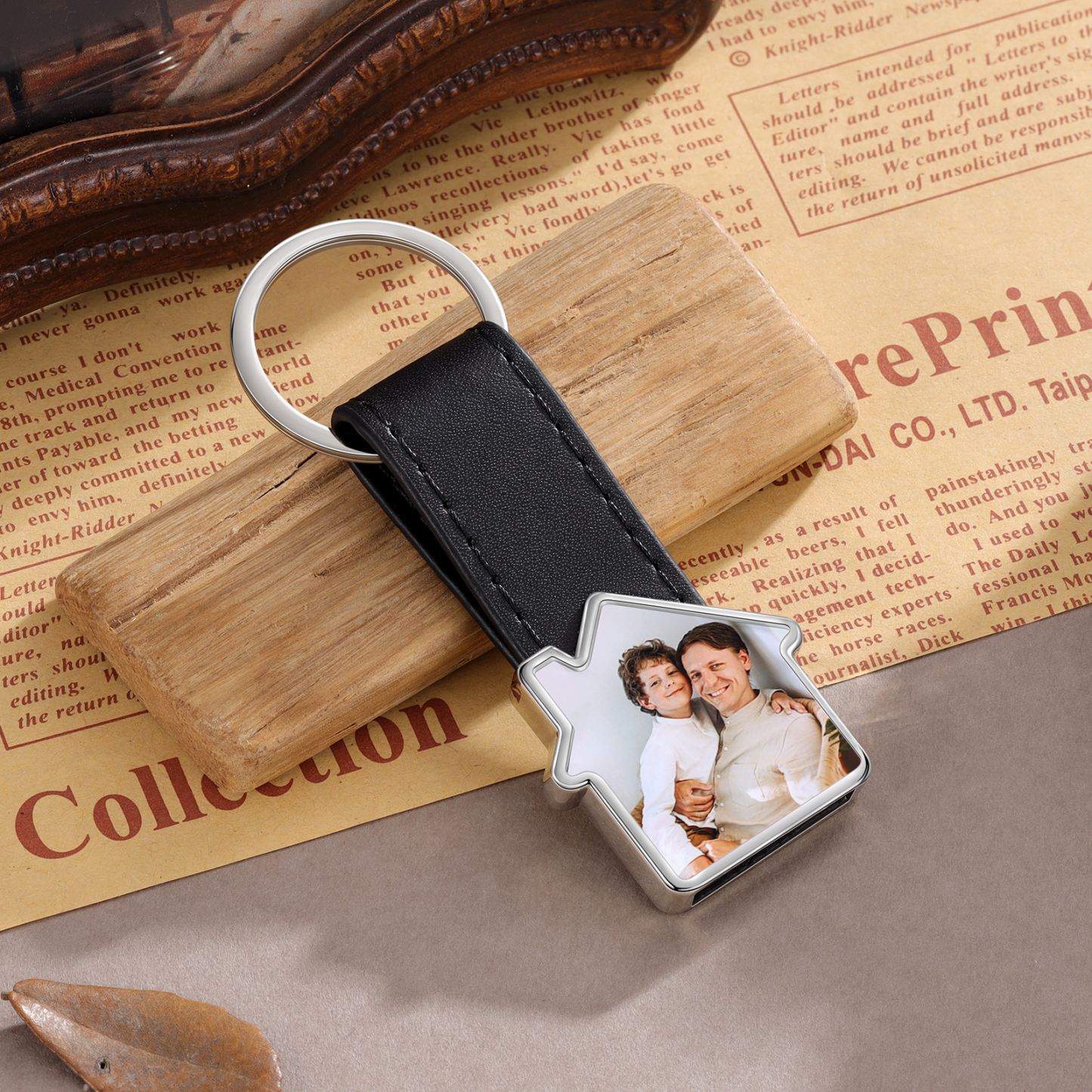 Porte-Clés Cuir PU Maison Photo Personnalisée Porte-Clés Homme