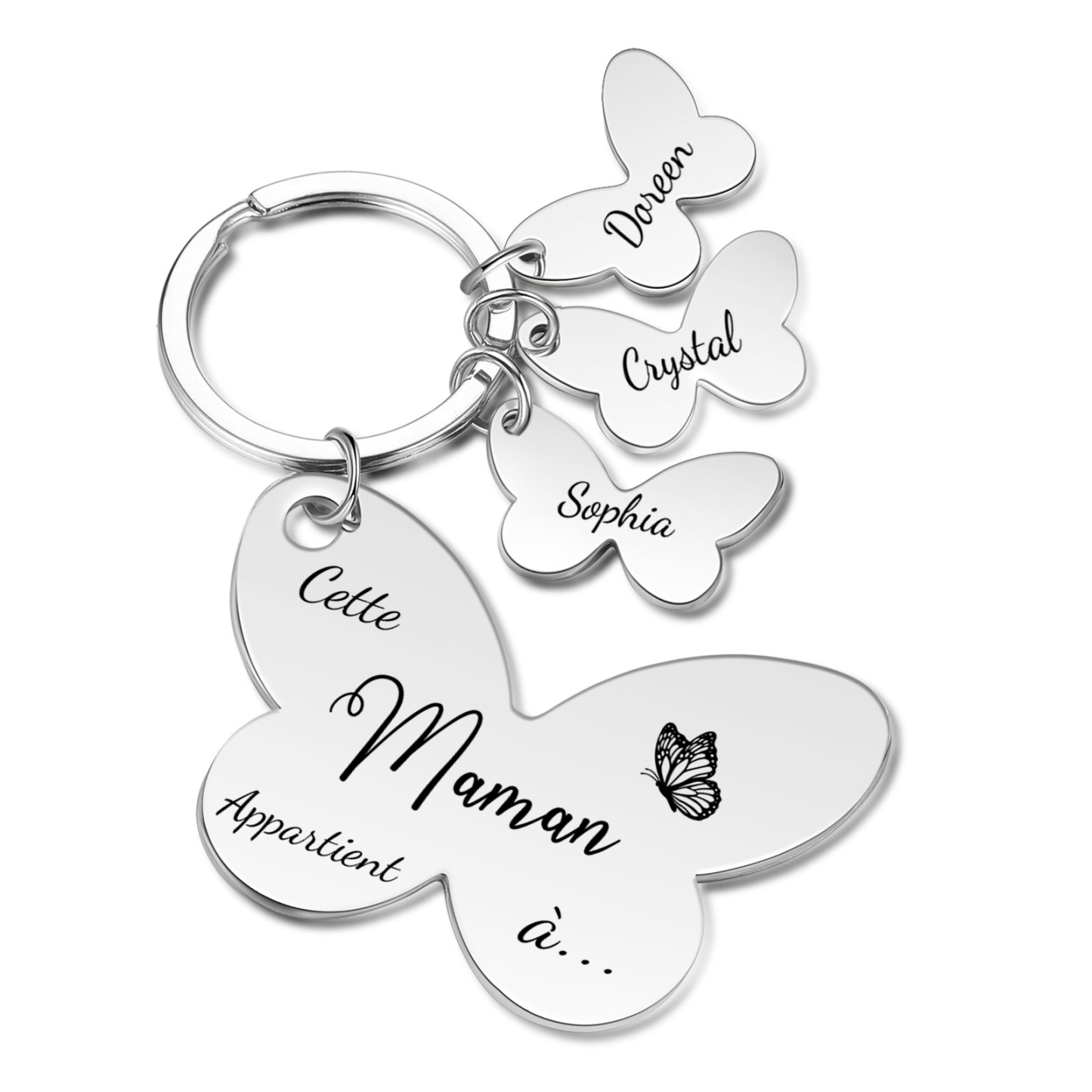 À Maman/Mamie - Porte-Clés Papillon 3 Prénoms Personnalisés avec Texte
