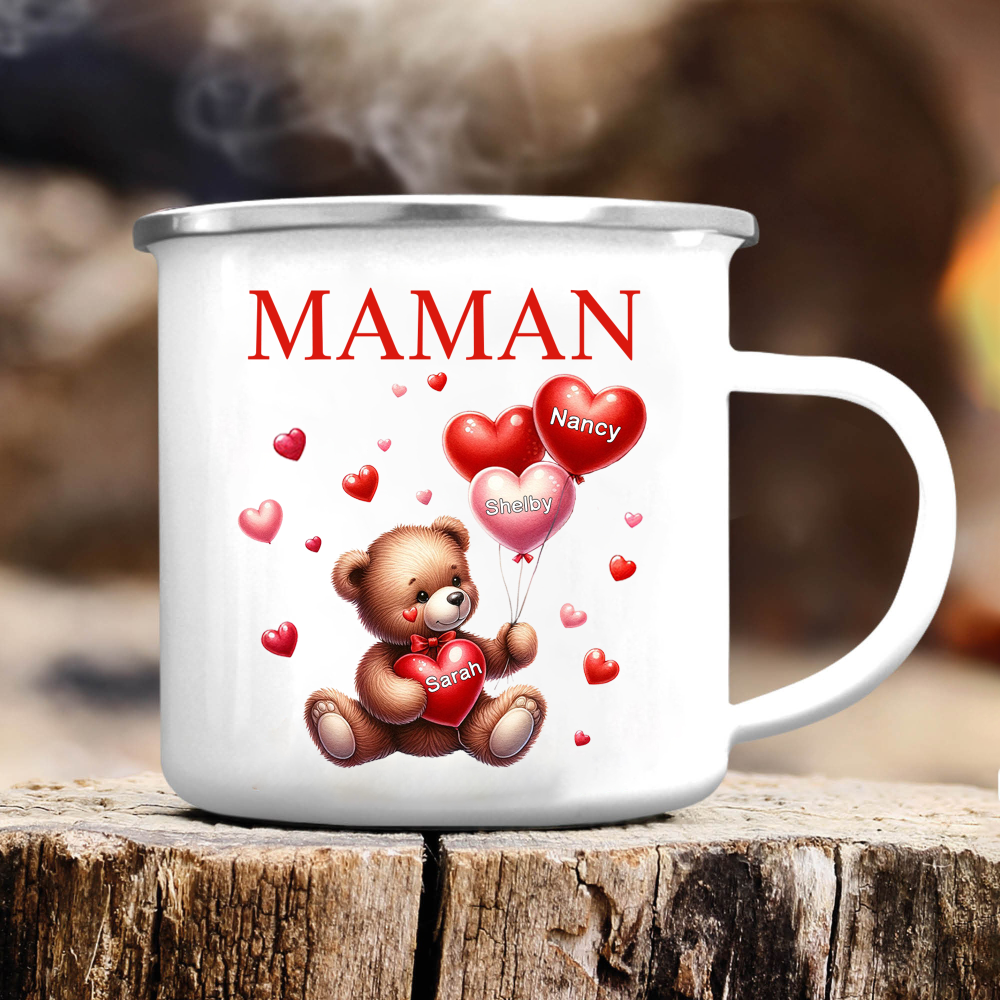 À Maman/Mamie - Tasse émaillée Ours 3 Prénoms Personnalisés