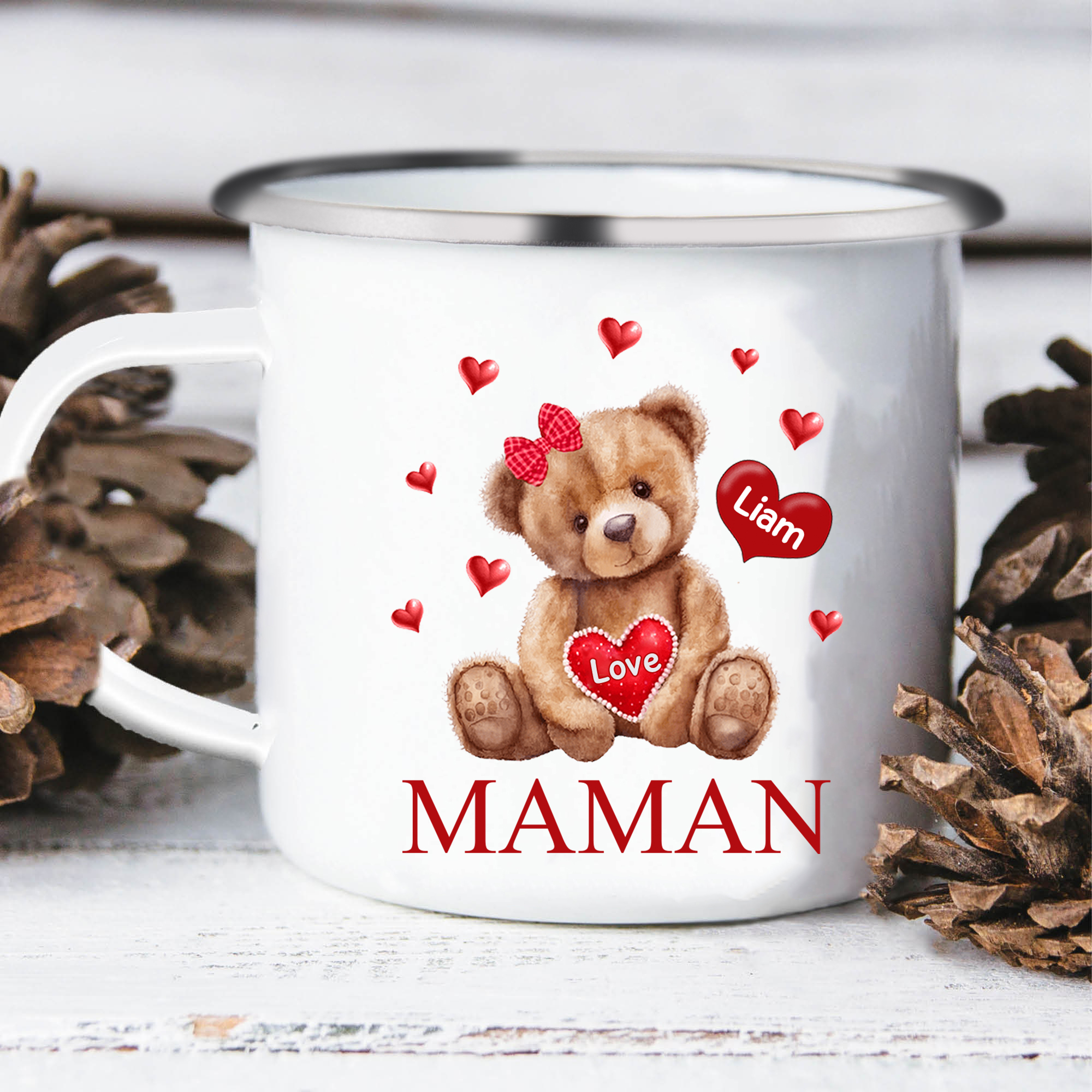 À Maman/Mamie - Tasse émaillée Ours 1 Prénom Personnalisé