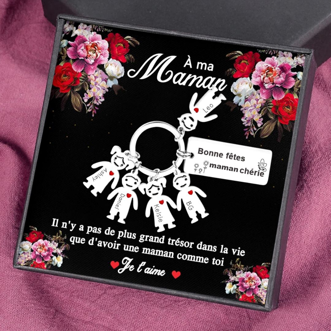 À Ma Maman - Porte-Clés 5 Prénoms Personnalisé et 1 texte Avec Breloques 5 Enfants | Jessemade