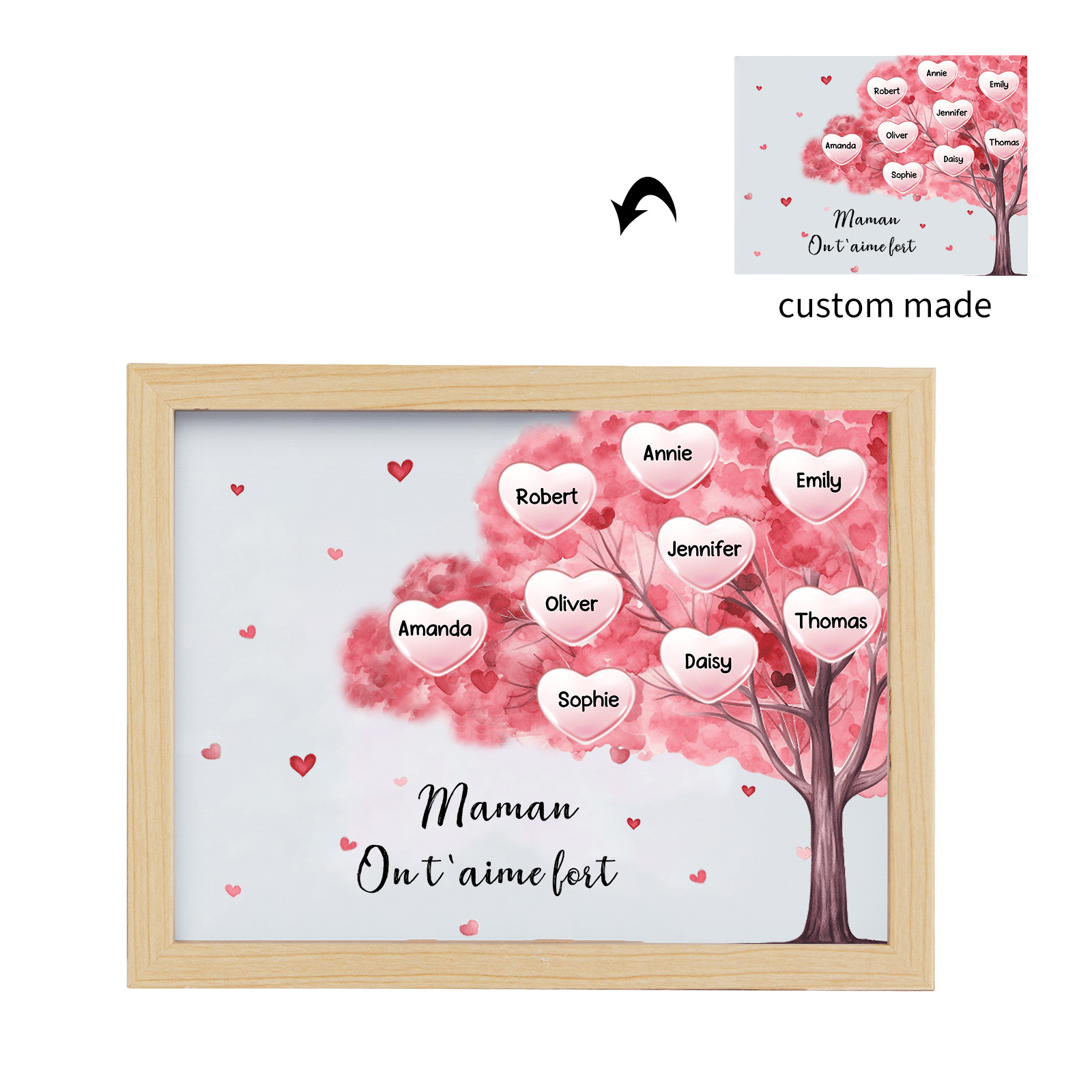 Cadre Photo LED Arbre 9 Prénoms Personnalisés avec 1 Texte Décoration Famille