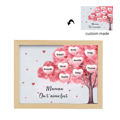 Cadre Photo LED Arbre 9 Prénoms Personnalisés avec 1 Texte Décoration Famille