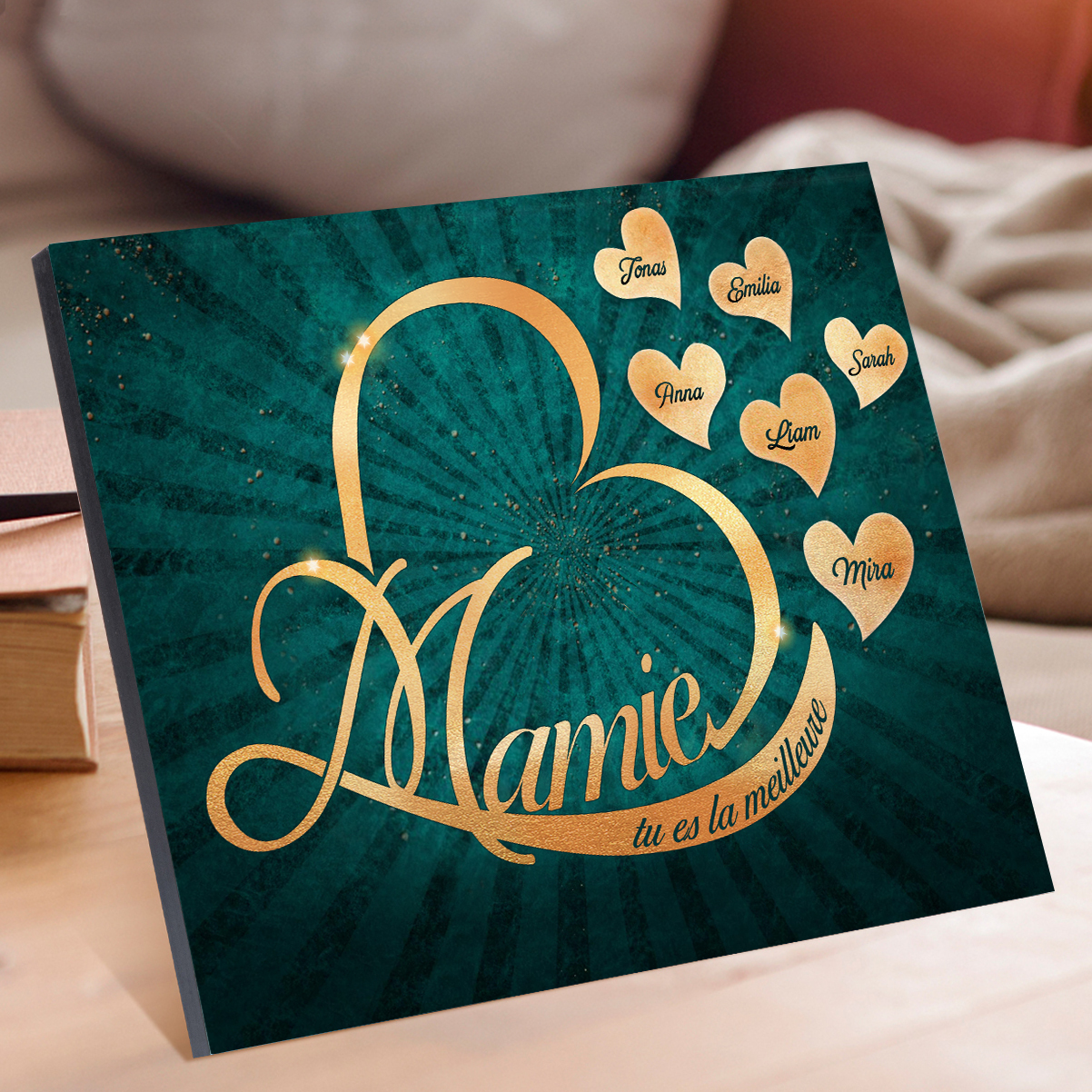 À ma Mamie - Cadre en Bois Cœur 1-6 Prénoms Personnalisés