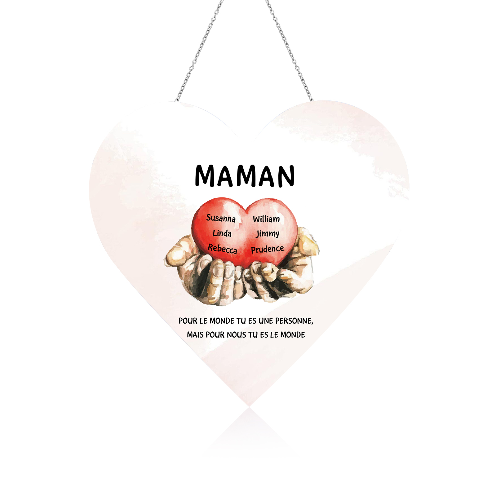 À Maman/Mamie - Veilleuse Cœur Décoration Mains et Cœur 6 Prénoms Personnalisés avec 2 Textes