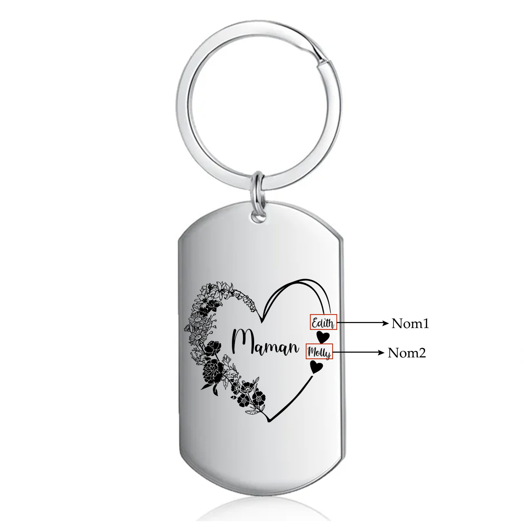 À Ma Maman - Porte-Clés Fleur et Cœur 1-6 Noms Personnalisés