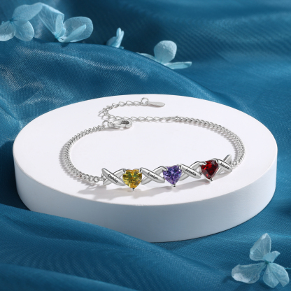 Bracelet Femmes 4 Prénoms Personnalisés avec 3 Pierres de Naissance