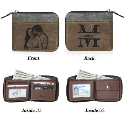Portefeuille Classique 1 Prénom et Lettre Personnalisés avec Photo Porte-Monnaie Carte