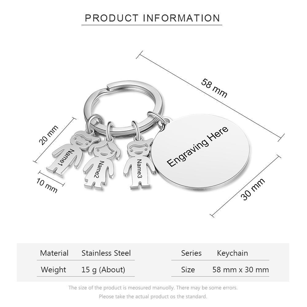 Porte-Clés Personnalisé Avec Breloques 3 Enfants et Texte