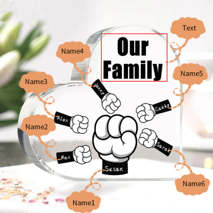 À mon Papa/Maman - Plaque Acrylique en Forme de Cœur Poings 6 Prénoms Personnalisés avec 1 Texte