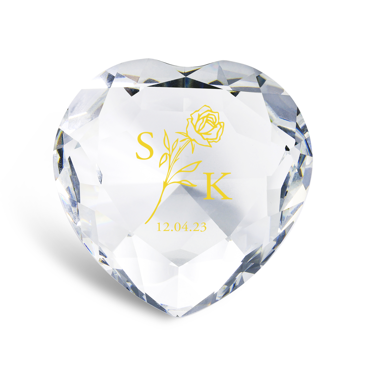 Décoration Cristal Cœur 2 Lettres Personnalisées avec Date pour Couple