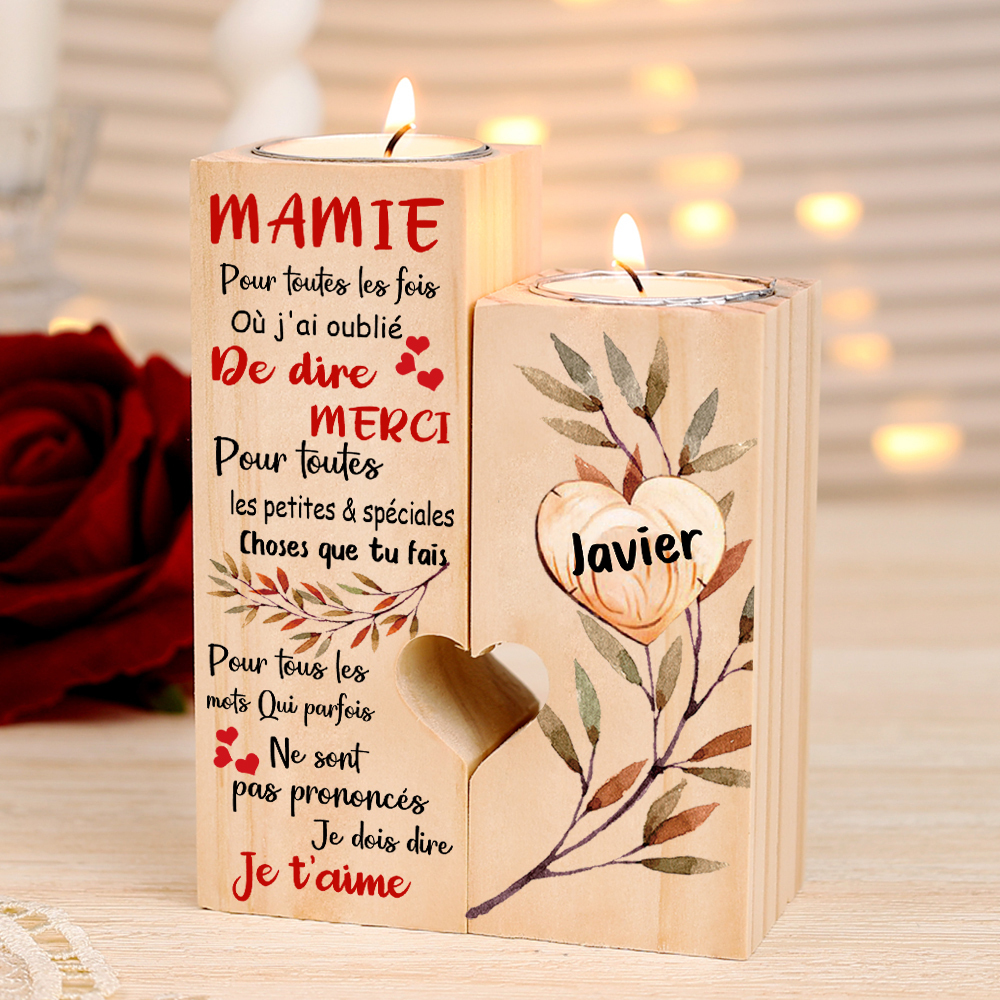 À Ma Mamie - Bougeoir en Bois 1 Prénom Personnalisé sans bougie
