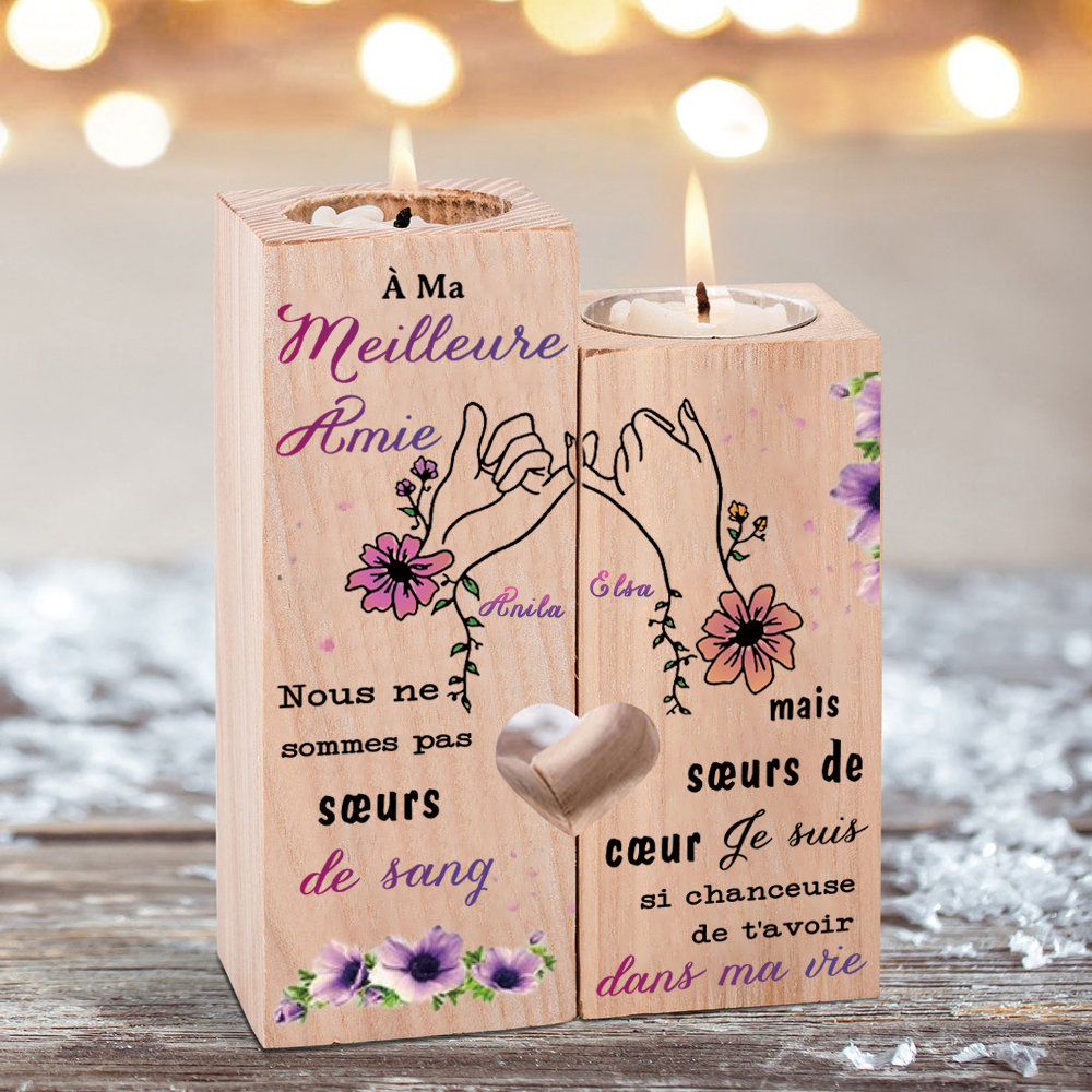 Jessemade FR À Ma Meilleure Amie - Bougeoir en Bois sans bougie 2 Prénoms Personnalisés