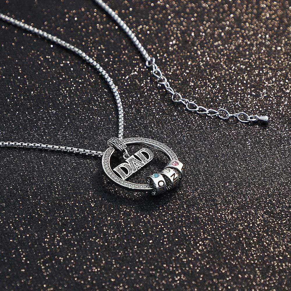 Collier à Breloques 4 Prénom Personnalisé avec 4 Perle pour Papa Collier Homme