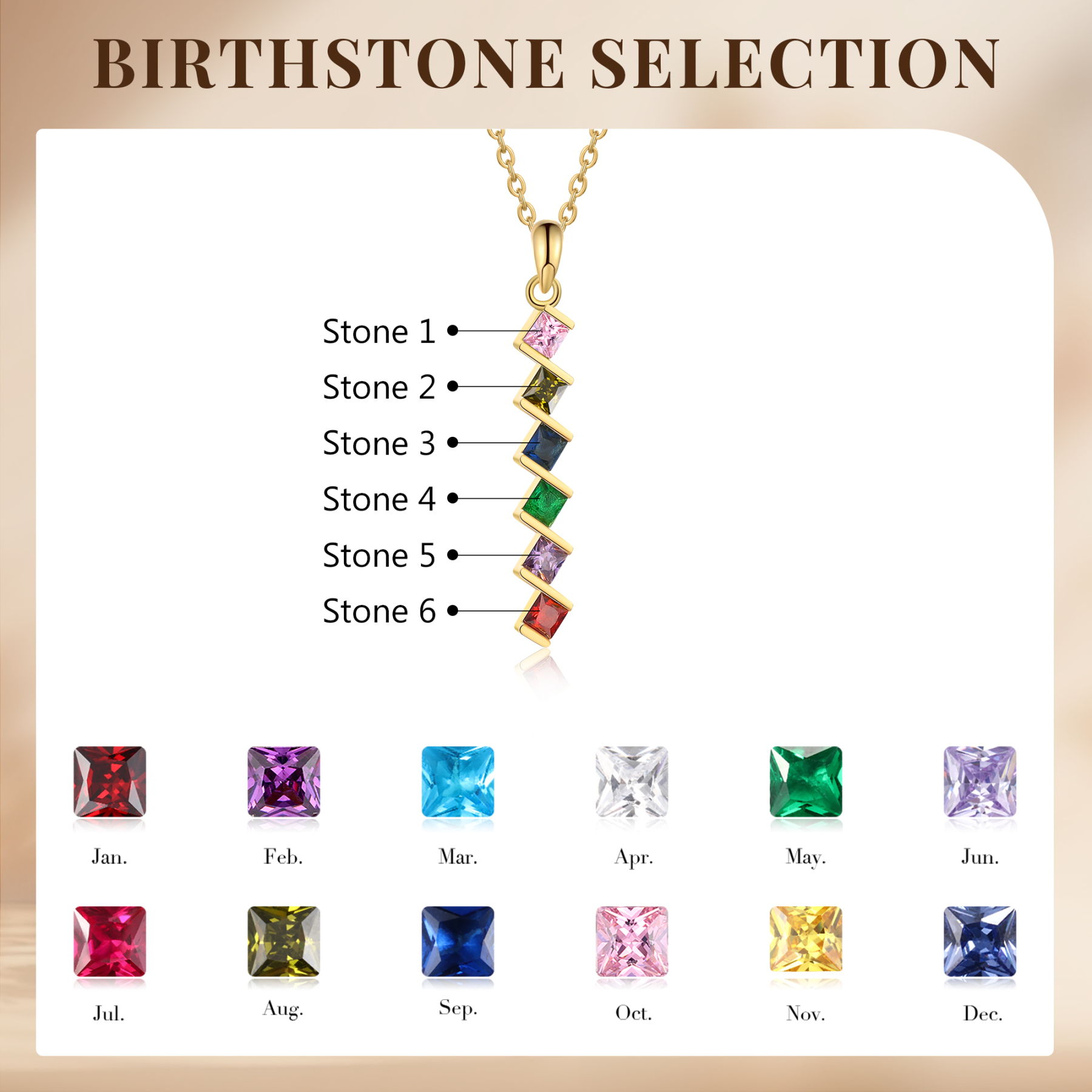 Collier Femmes 6 Pierres de Naissance Personnalisés