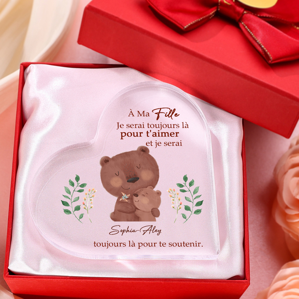 À ma Fille - Plaque Acrylique Ours en Forme de Cœur 2 Prénoms Personnalisés