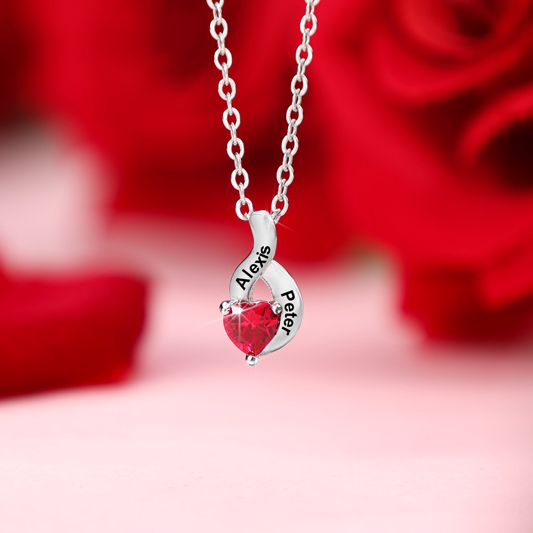 1-6 Noms Collier Cœur Personnalisé avec Pierres de naissance pour Femme