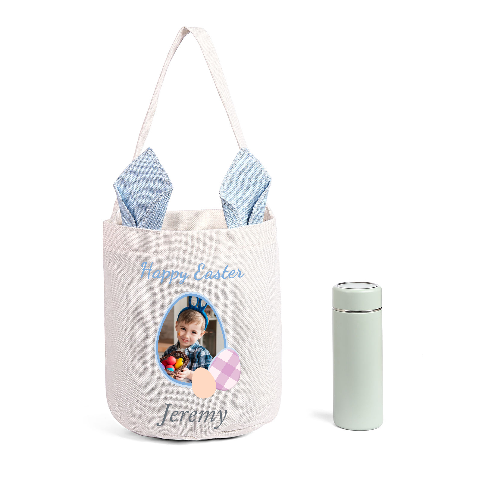 Sac de Pâques Lapin 1 Prénom et Photo Personnalisés avec Texte