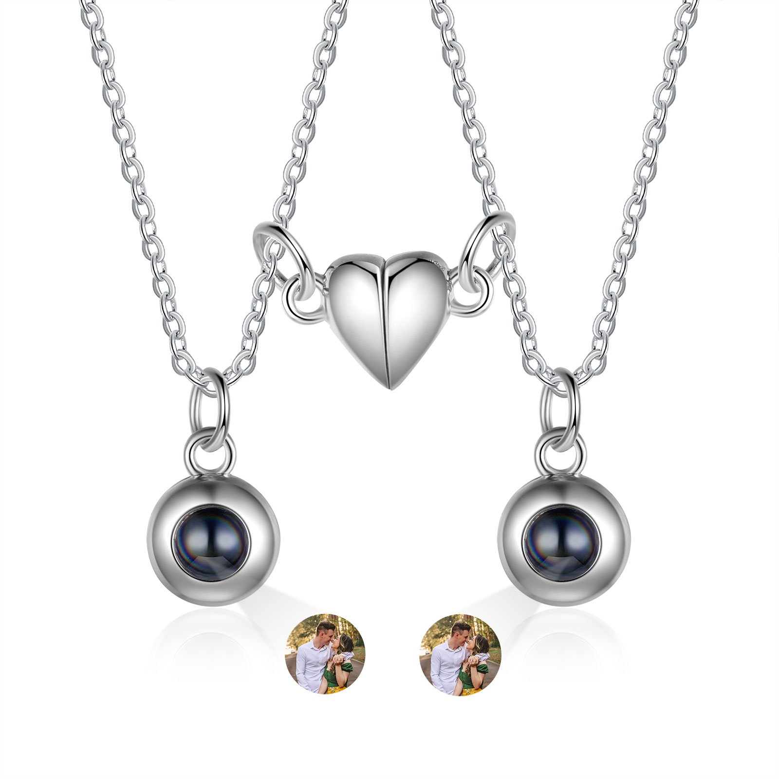 2PCS Collier magnétique Projection de Pierres Photo Personnalisée pour Couple