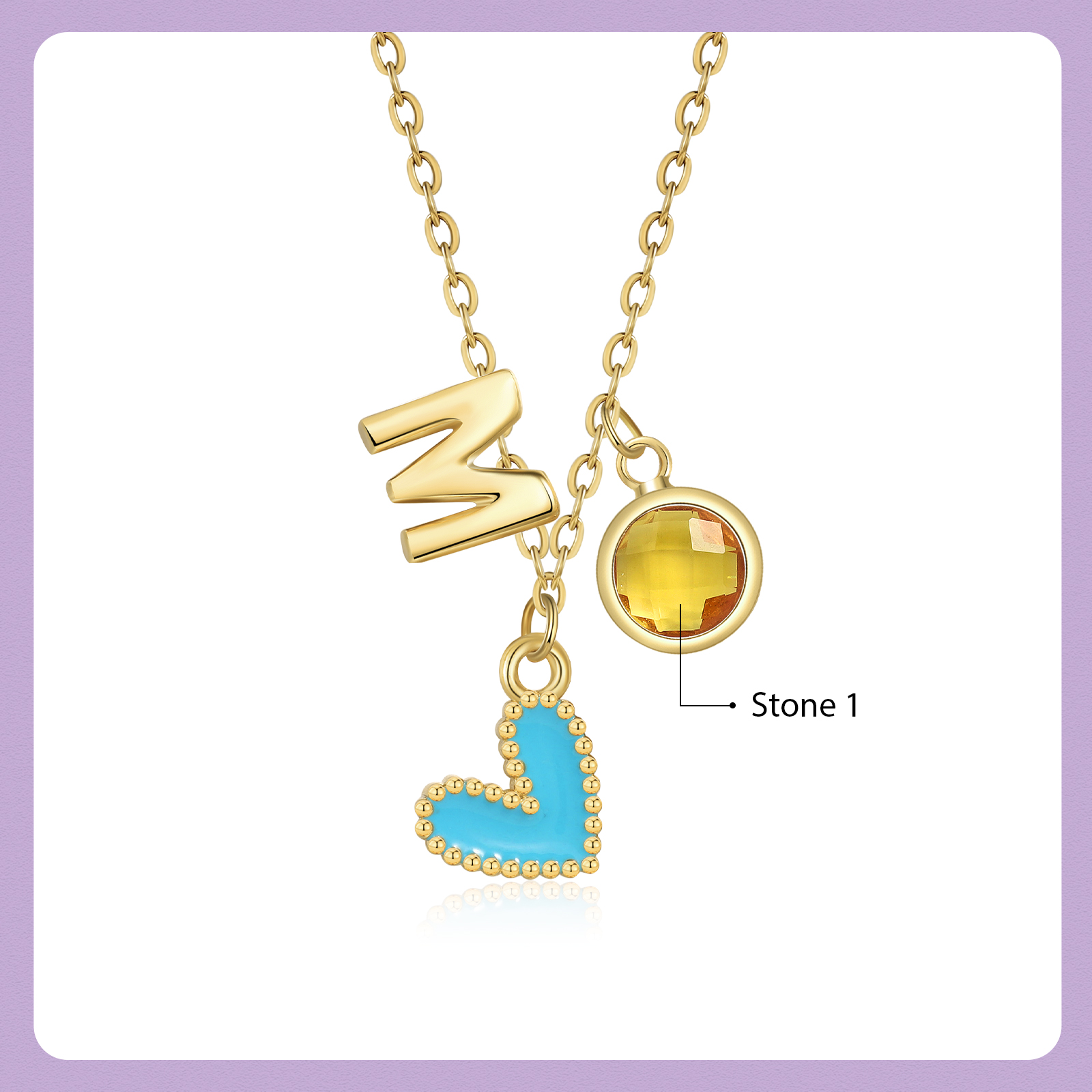 Collier Enfants Bébé Collier Cœur 1 Pierre de Naissance et 1 Lettre pour Fille Filleule