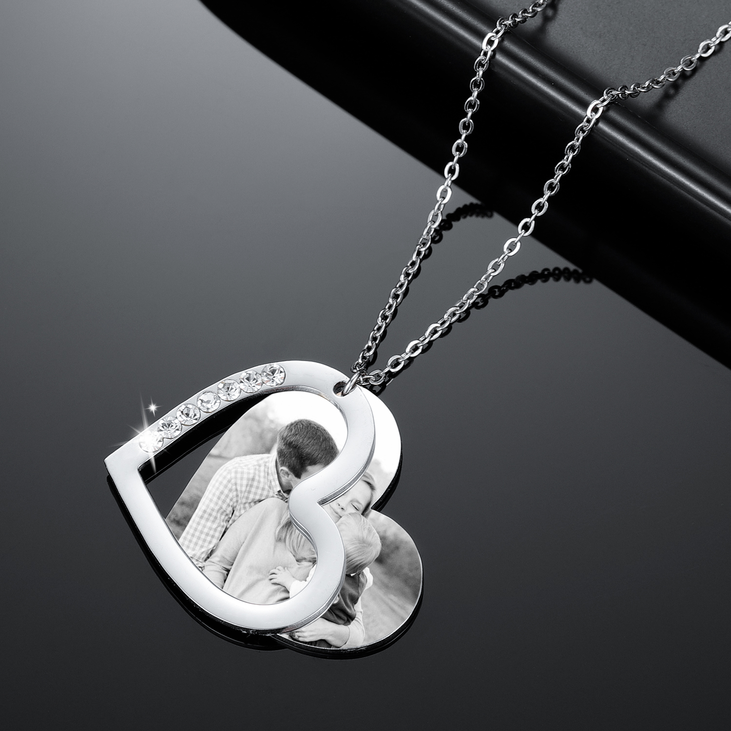 Collier Coeur Photo et Texte Personnalisé Pendentif pour Femme｜Jessemade