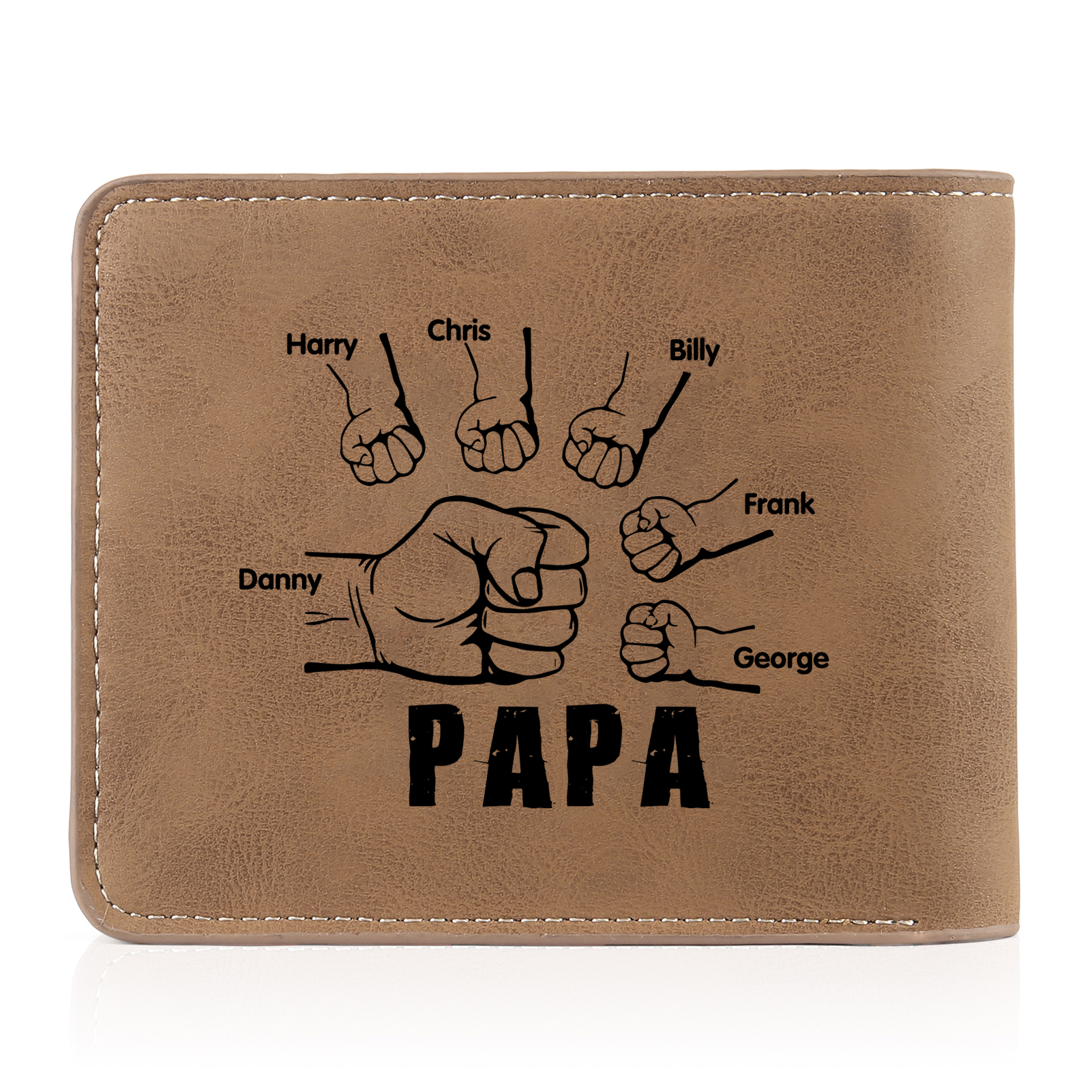 À mon Papa - Portefeuille Poings 6 Prénoms Personnalisés avec Photo Classique Homme Porte-Monnaie Carte