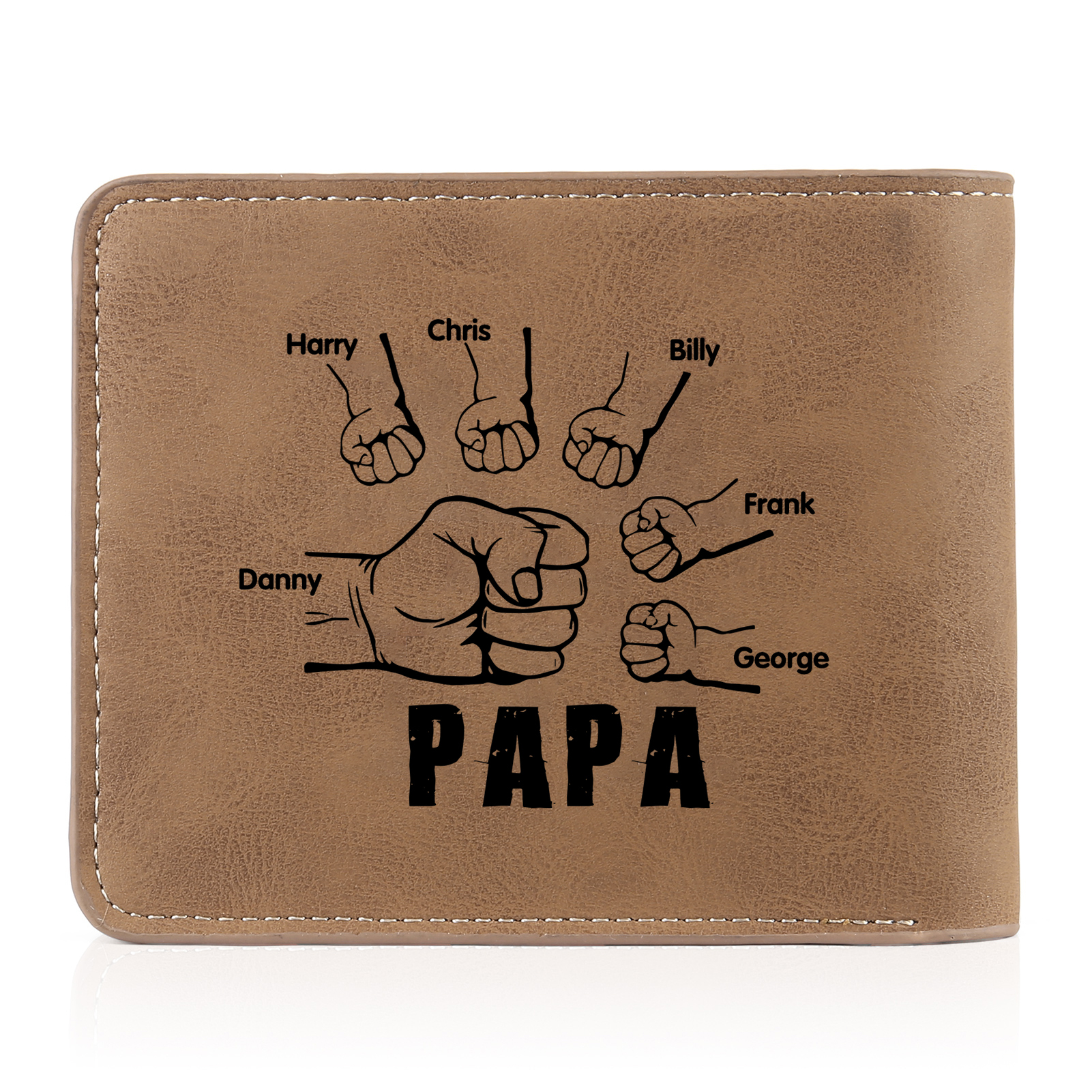 À mon Papa - Portefeuille Poings 6 Prénoms Personnalisés avec Photo Classique Homme Porte-Monnaie Carte