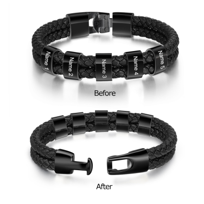 À mon homme - Bracelet en cuir tressé à perles personnalisé pour petit-ami / mari avec 5 prénoms gravés