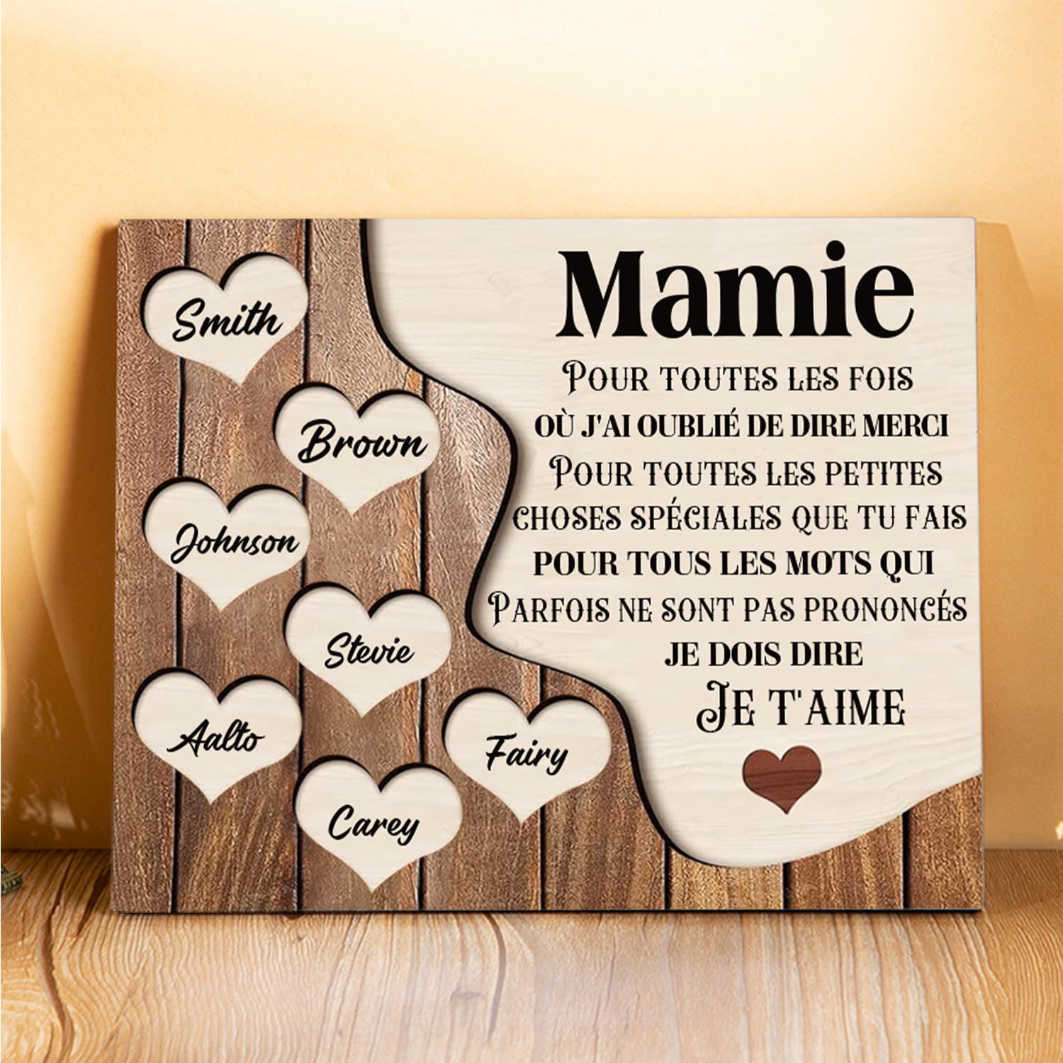 À ma Maman/Mamie - Cadre en Bois 7 Prénoms Personnalisés avec Texte Cadeau pour Famille