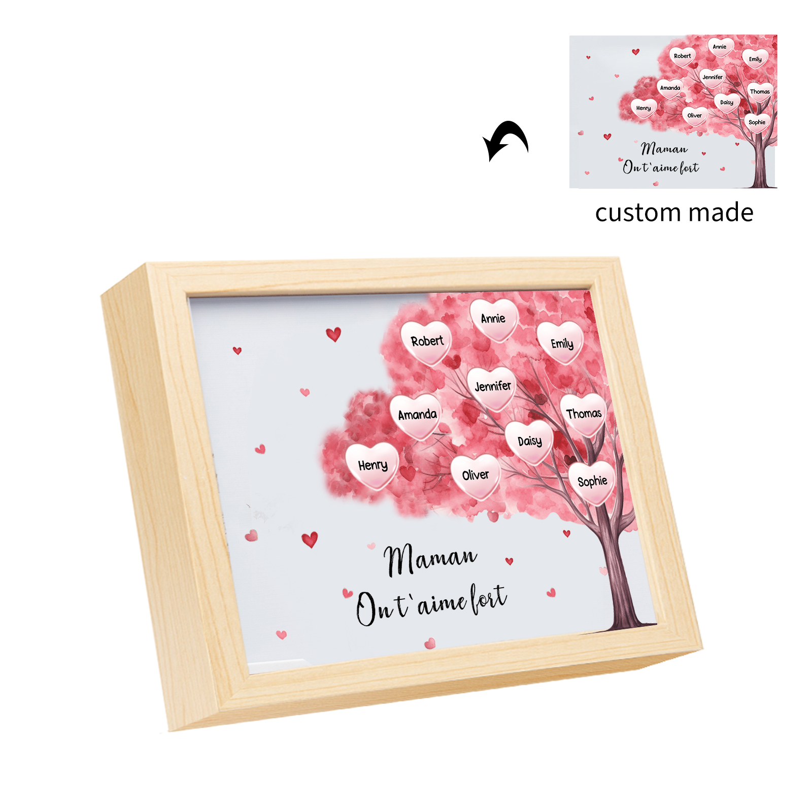Cadre Photo LED Arbre 10 Prénoms Personnalisés avec 1 Texte Décoration Famille