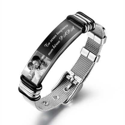 Jessemade FR À mon Papa - Bracelet Personnalisé 2 texte avec photo