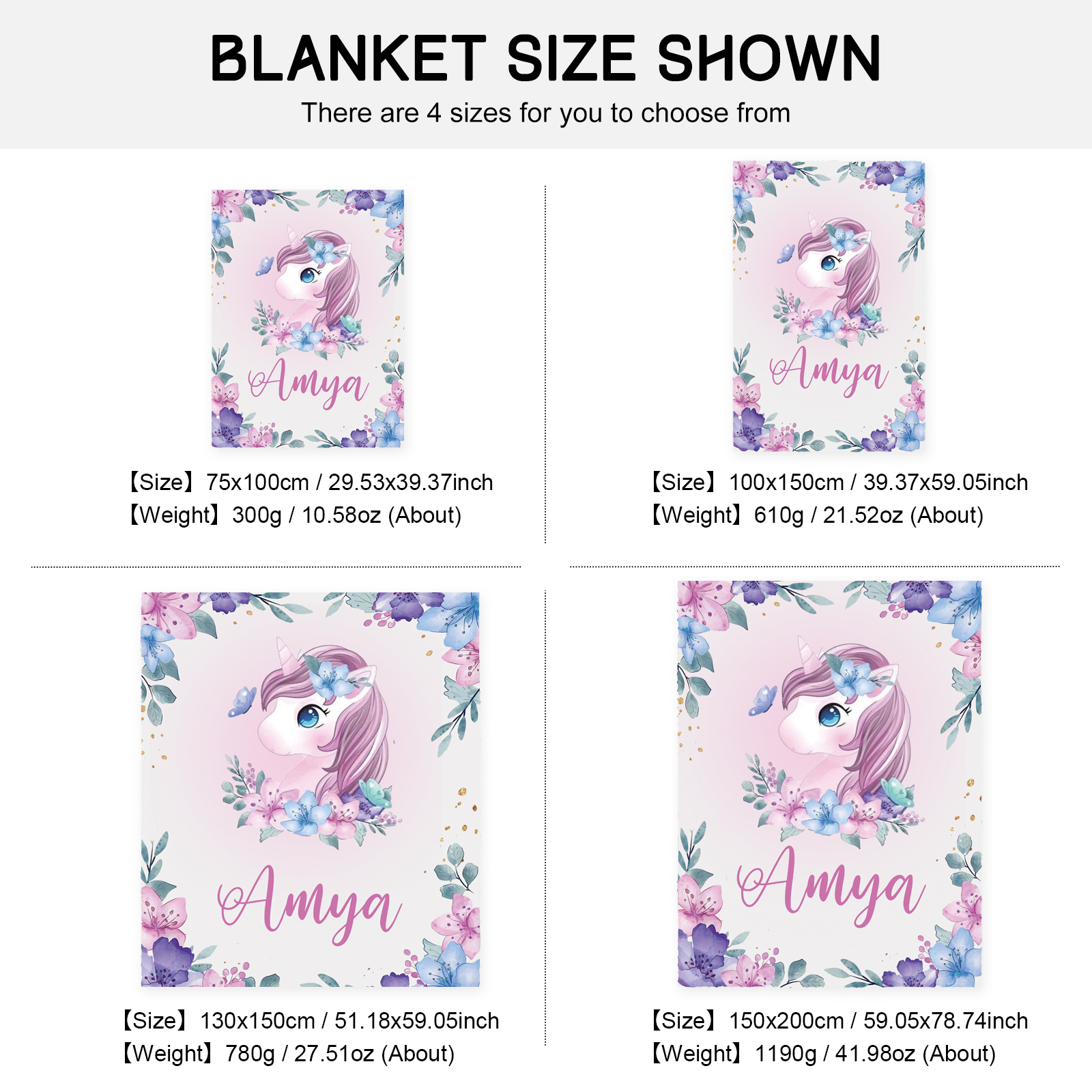 Couverture plaids polaire Licorne 1 Prénom Personnalisé pour enfant