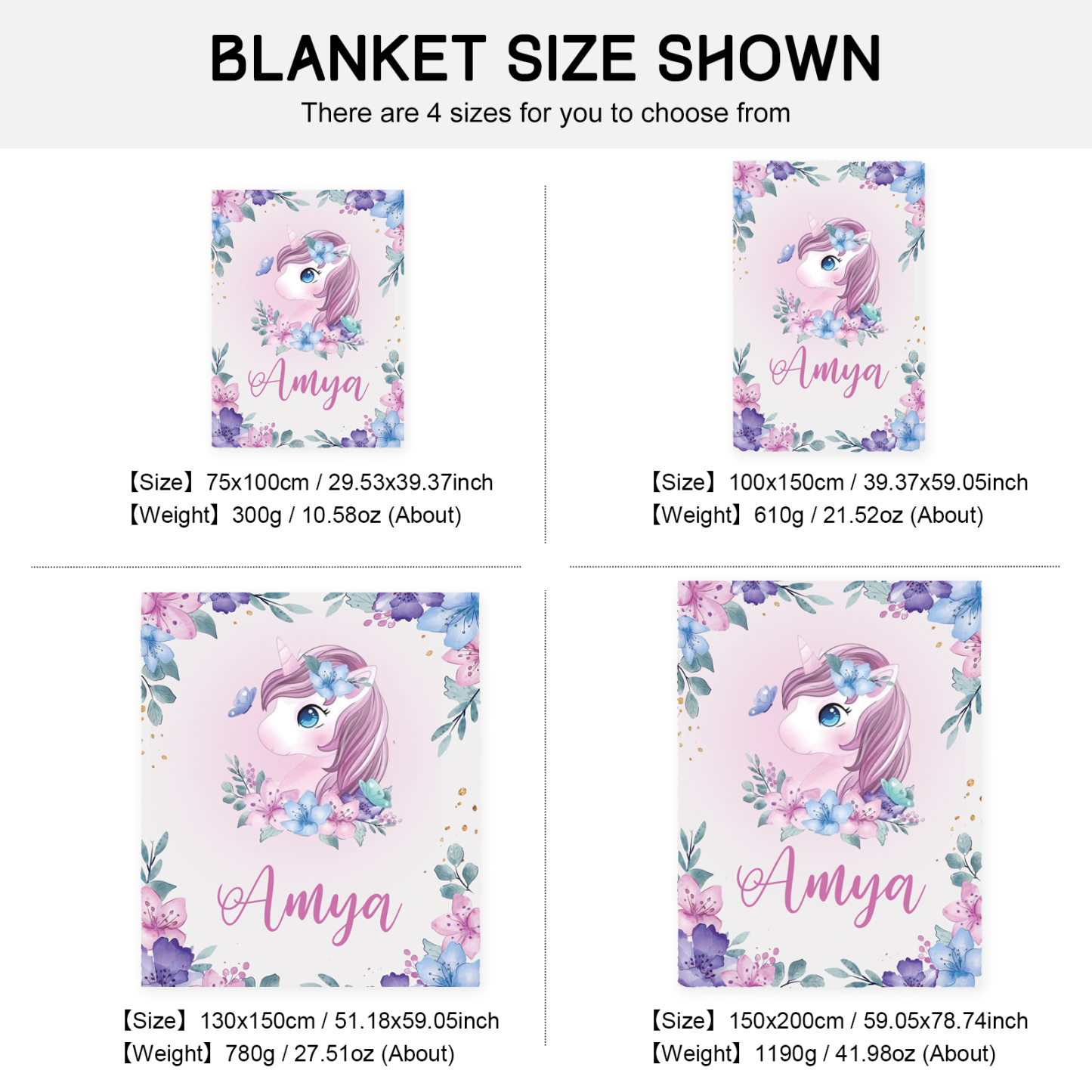 Couverture plaids polaire Licorne 1 Prénom Personnalisé pour enfant