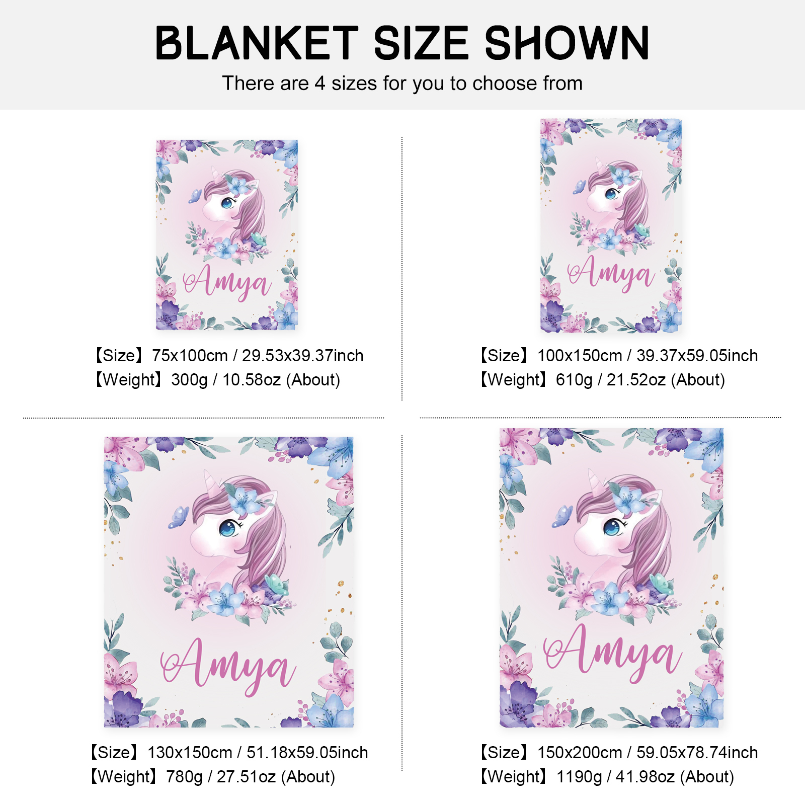 Couverture plaids polaire Licorne 1 Prénom Personnalisé pour enfant