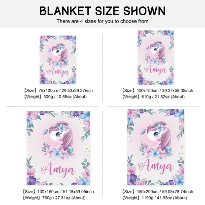 Couverture plaids polaire Licorne 1 Prénom Personnalisé pour enfant