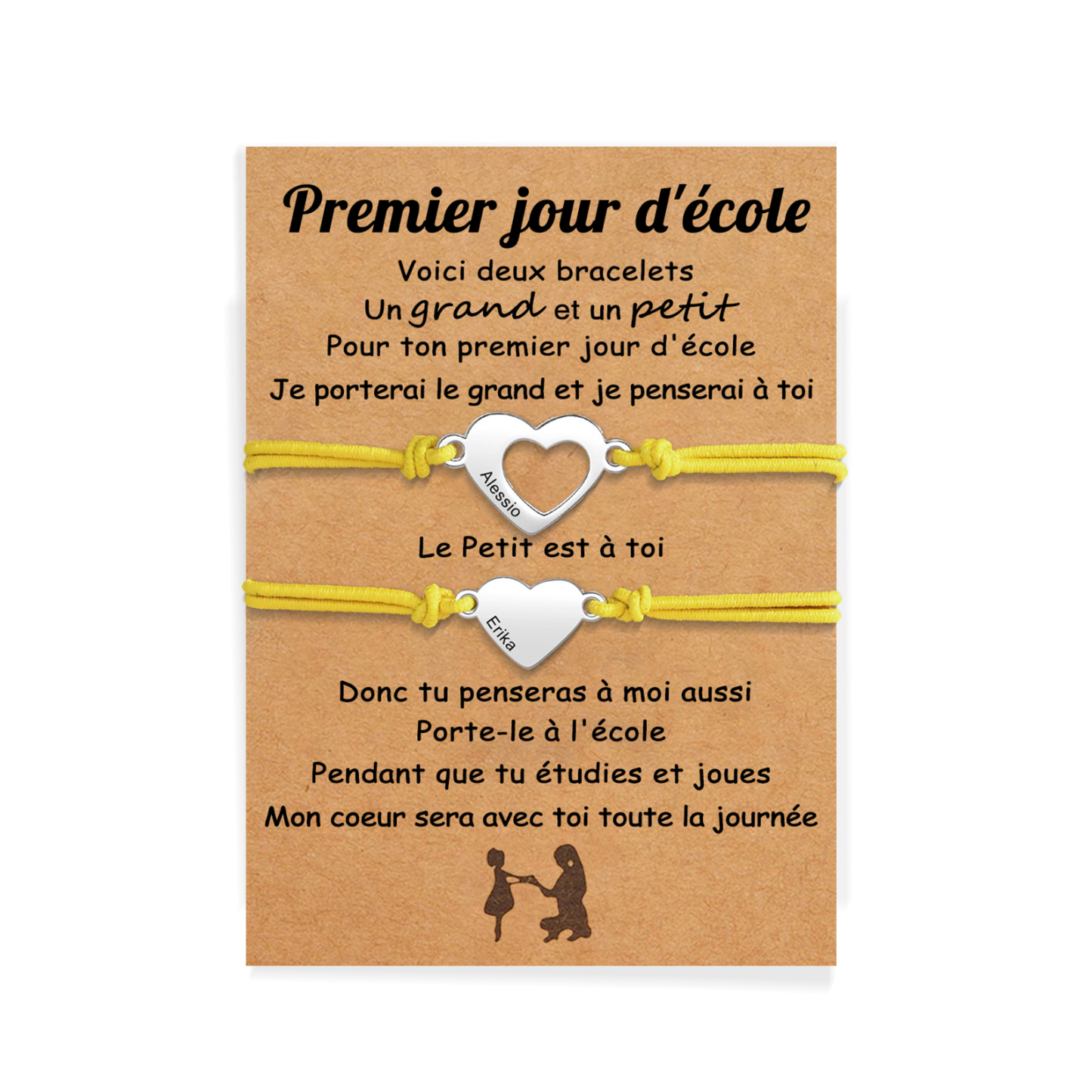 2PCS Bracelets Cœur 2 Prénoms Personnalisés Bracelet en Commun corde élastiques Cadeau Rentrée Scolaire Premier jour d’école|Jessemade