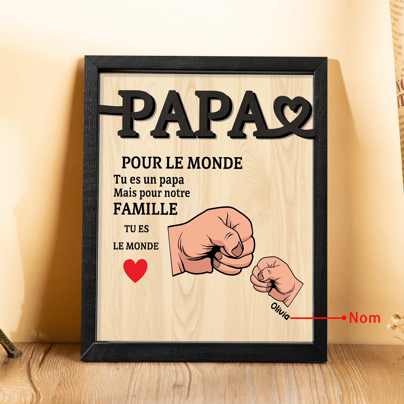 À Mon Papa-Cadre en Bois Poings 1 Prénom Personnalisé