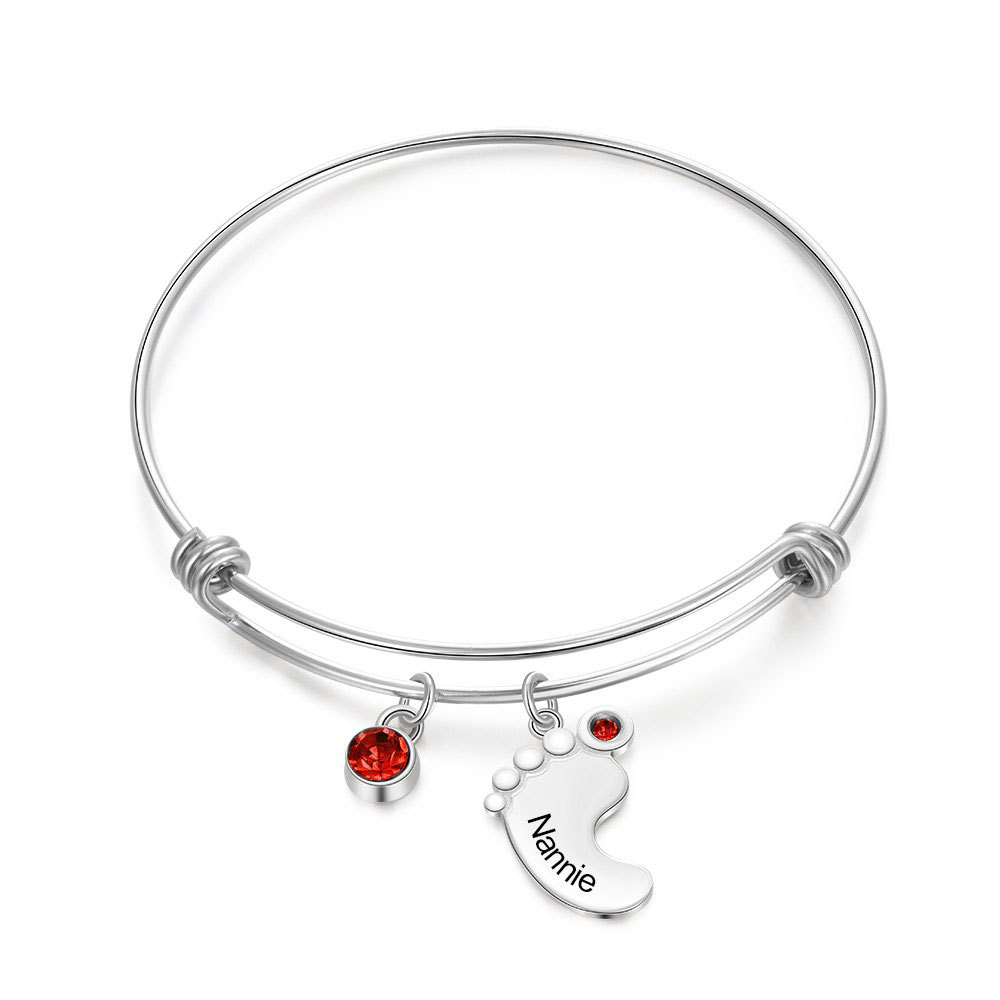 Bracelet Jonc Ajustable Avec 1 Breloque Pied 2 Pierre de Naissance