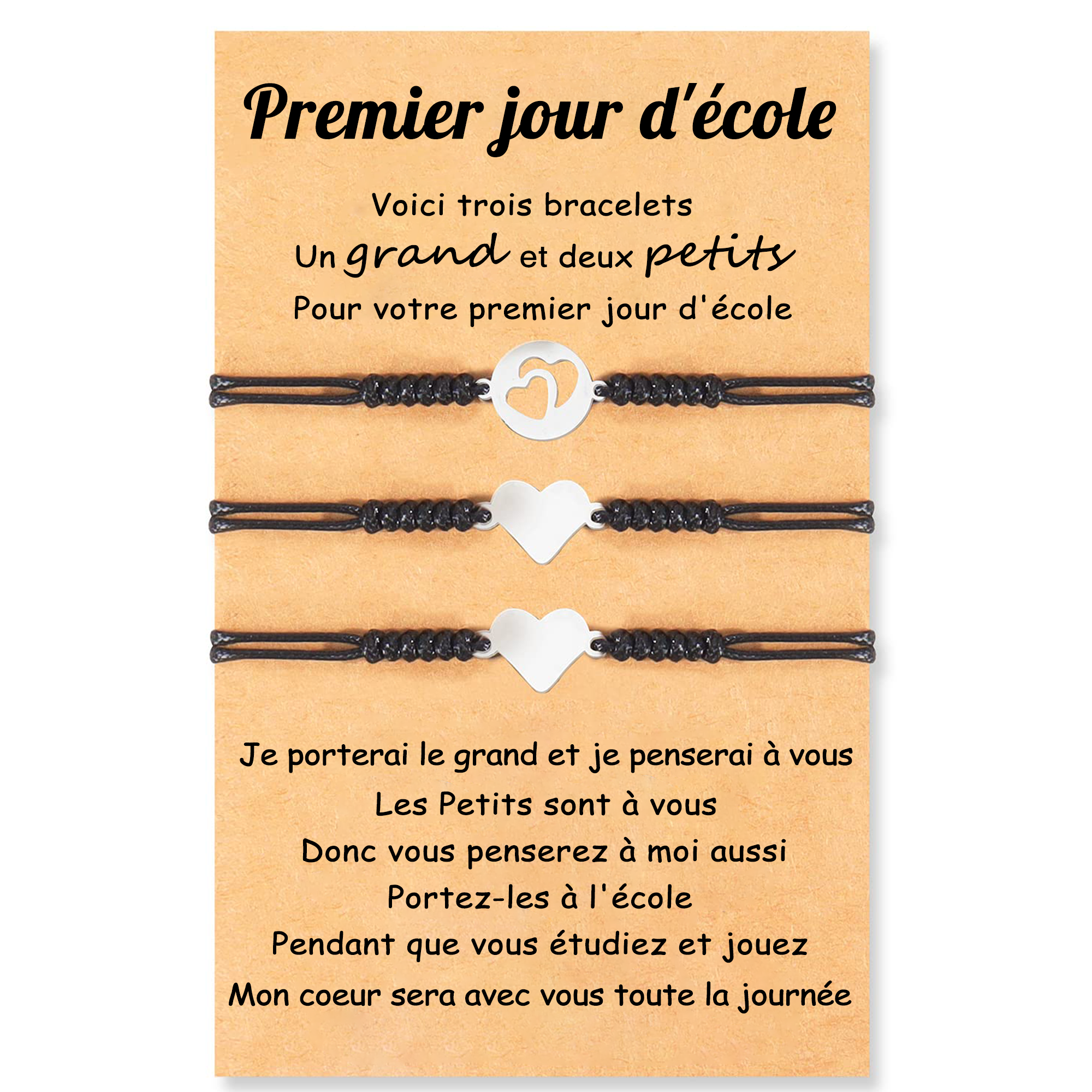 3PCS Ensemble de Bracelet Coeur - Cadeau Rentrée Scolaire Premier jour d’école｜Jessemade