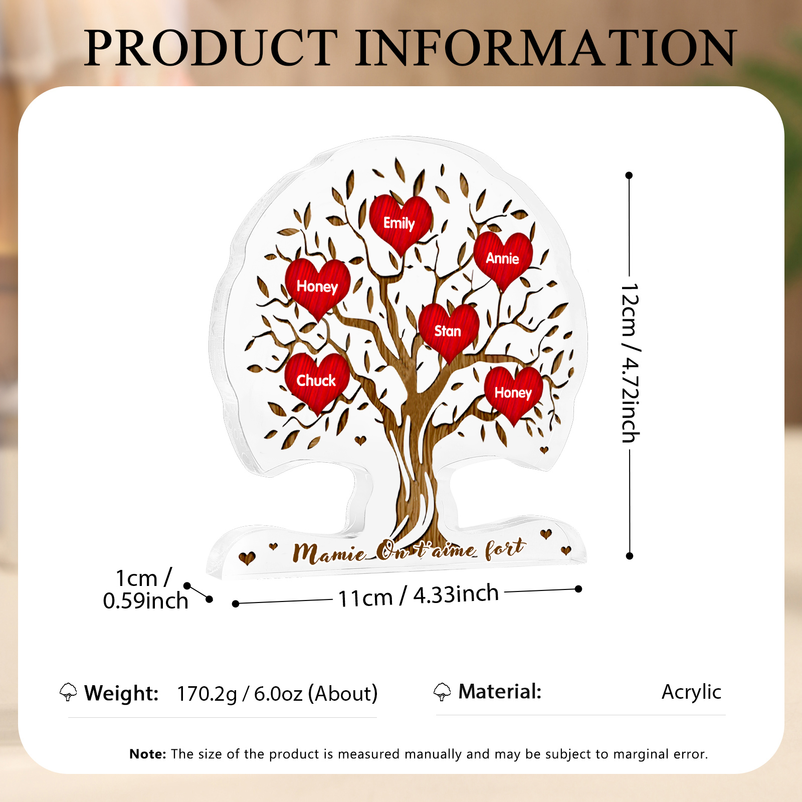 À Mamie - Plaque Acrylique en Forme d'Arbre de Vie 6 Prénoms Personnalisés avec Texte Cadeau Famille | Jessemade